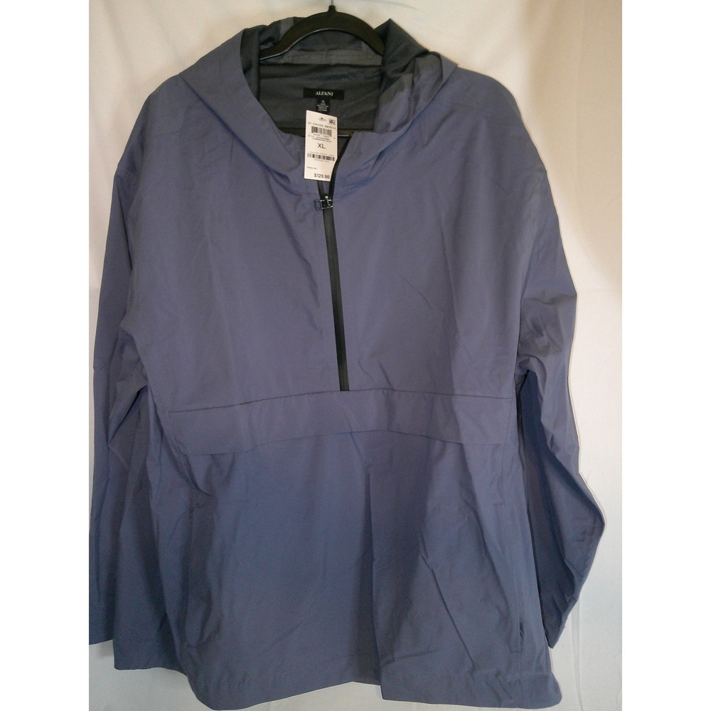 Alfani XL Pullover Anorak Jacket Camminare Noir Hooded 1/4 Zip Blue $120 NWT